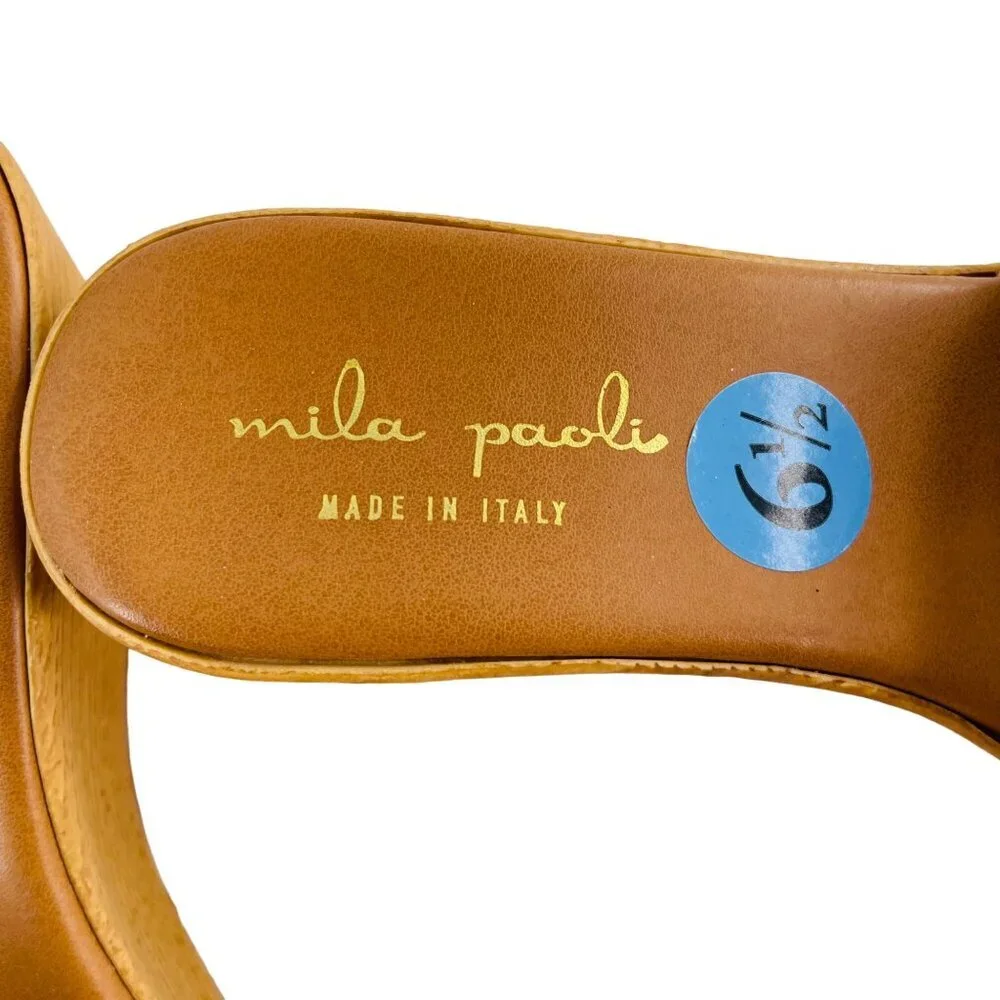 Mila Paoli Womens Wedge Sandals Size 6.5 Copper Textured Strap Made In Italy Pla